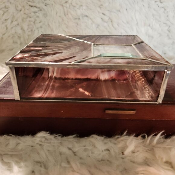 Vintage Stained Glass Jewelry Box With Mirrored Inlay Boho Cottage MCM - Picture 6 of 11